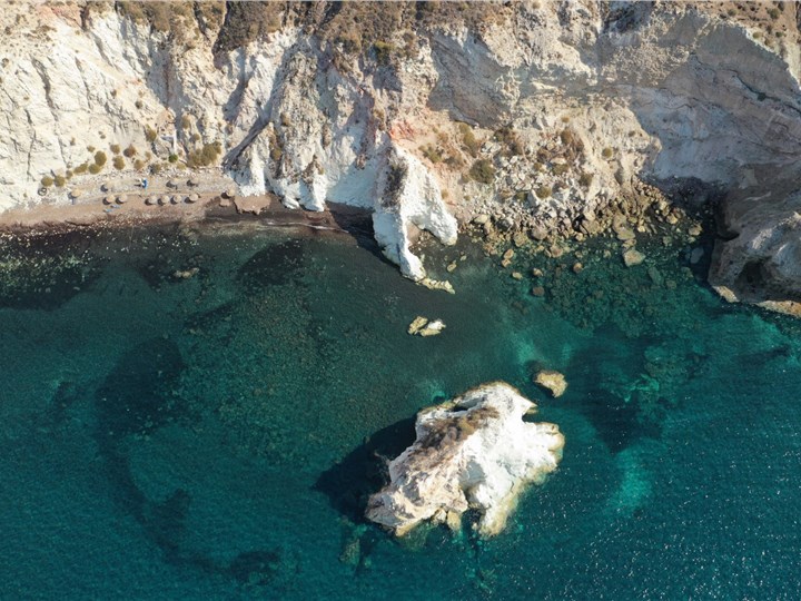 white beach Santorini Catamaran